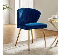Asiento cómodo Silla de Comedor Terciopelo, Silla tocador pequeña y Moderna con Respaldo, Patas Metal, Elegante Decorativa sin Brazos for Sala Estar(Navy)