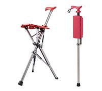 Asiento de bastón plegable ajustable, muleta portátil ligera con capacidad de 400 libras, silla de bastón para ancianos, color: rojo