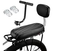 Asiento de bicicleta infantil para montaje en rueda trasera - Portabicicletas infantil universal con respaldo, reposapiés, reposabrazos plateado, pedales negros, cómodo cojín trasero para mayor