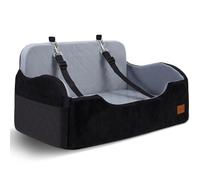 Asiento de coche para perros de hasta 25 kg, 2 correas de seguridad ajustables con clips, cama para 2 perros pequeños, totalmente desmontable y lavable, asiento de coche para mascotas con 2 bolsillos