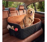 Asiento de coche para perros medianos/grandes, asiento de coche para perros medianos o 2 pequeños, asiento de coche para perros Booster con base antideslizante y 2 cinturones de seguridad, cama de