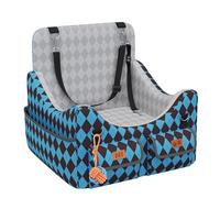 Asiento de coche para perros pequeños/medianos de hasta 35 libras, asiento elevador de espuma viscoelástica con 4 bolsillos, desmontable y lavable con cinturón de seguridad, uso en exteriores e