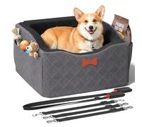 Asiento de coche para perros pequeños y medianos, asiento elevador elevado de 6 pulgadas con fijación de seguridad ISOFIX, funda lavable y espuma viscoelástica de alta densidad, portátil para uso