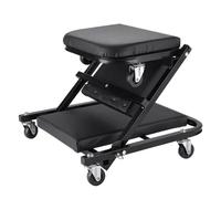 Asiento de coche plegable de aleación de acero + piel sintética, plegable, para garaje, tienda de garaje, enredadera superior con cojín acolchado flexible y grueso, asiento rodante para garaje