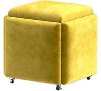 Asiento de cubo 5 en 1 con ruedas giratorias, apilable, reposapiés, móvil, multifuncional para sala de estar, uso versátil (amarillo, 35 x 35 x 35 cm)