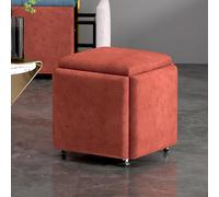 Asiento de cubo 5 en 1 con ruedas giratorias, apilable, reposapiés otomano, silla rodante para dormitorio, color naranja, 35 x 35 cm