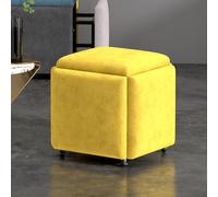 Asiento de cubo 5 en 1 con ruedas giratorias para dormitorio, taburete apilable, cubos, reposapiés movible, otomano, silla rodante, color amarillo, 18 x 18 pulgadas