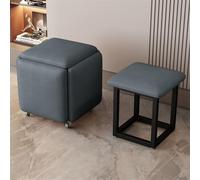 Asiento de cubo 5 en 1 con ruedas giratorias, silla de sofá apilable, taburete otomano, reposapiés móvil, silla rodante para sala de estar, dormitorio, tela técnica gris oscuro, diseño de ahorro de