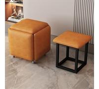 Asiento de cubo 5 en 1 con ruedas giratorias, taburete otomano apilable para sala de estar y dormitorio, reposapiés móvil con silla rodante, tela técnica naranja, muebles que ahorran espacio