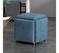 Asiento de cubo 5 en 1 con ruedas giratorias, taburetes otomanos apilables, reposapiés, silla rodante para dormitorio, color azul, 35 x 35 cm