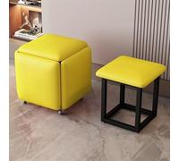 Asiento de cuero nápaza amarillo apilable 5 en 1 cubo con ruedas giratorias en el taburete móvil silla de silla de sofá taburetes de anidación ideal para sala de estar o empresa de dormitorio Thriving