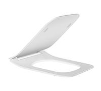 Asiento de inodoro alargado de cierre lento con base giratoria de 360°, bisagras de liberación rápida, resina duradera, diseño ergonómico blanco (43 x 35,8 cm), ideal para baños modernos