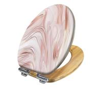 Asiento de Inodoro Alargado de Lujo con bisagras de liberación rápida diseño Abstracto de Olas Color Oro Rosa con Efecto mármol líquido fácil instalación y Cierre silencioso Elemento Deco