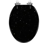 Asiento de Inodoro Alargado de Resina con Cierre Suave Textura Negra y Blanca con Cielo Estrellado del Espacio Exterior bisagras de liberación rápida Cubierta Decorativa fácil de Limpiar