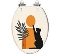 Asiento de inodoro alargado de resina con diseño de gato negro para baño.
