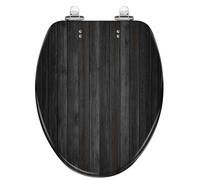 Asiento de inodoro alargado, de resina con textura de madera negra para uso | Asiento de inodoro alargado con acabado de textura de madera negra, fabricado en resina, que constituye un elemento práctico