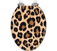 Asiento de inodoro alargado de resina para baño doméstico | Diseño sin costuras con estampado de piel de leopardo, incluye tapa, fácil de limpiar, elemento decorativo para el baño.