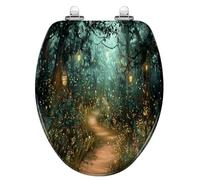 Asiento de inodoro alargado de vidrieras Merrick para baño | Se adapta a inodoros alargados estándar, diseño de vidriera artesanal, elemento decorativo para el baño.