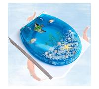 Asiento De Inodoro Azul, Tapa De WC De Cierre Suave Bisagras Ajustables Material De Resina Tapa De Tapadera WC De Liberación Rápida, Diseño Mundo Marino