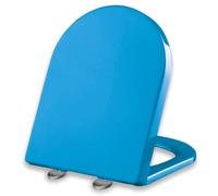 Asiento de inodoro azul y alargado con tapa y asiento de inodoro en silencio, asiento de inodoro suave y cerrado con liberación rápida y bisagra ajustable de 360 °, fácil de instalar y limpiar, en