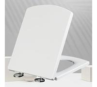 Asiento de inodoro blanco, cierre amortiguado, resistente, antibacteriano, forma cuadrada, con bisagras ajustables de acero inoxidable, 37 x 47 cm