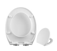 Asiento de inodoro blanco de cierre suave, diseño ovalado estándar universal, fácil fijación superior, sin golpes, perfecto para baños modernos, tapa duradera y cómoda