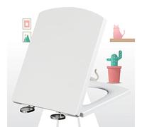 Asiento de inodoro blanco resistente, cierre suave, antibacteriano, tapa de baño de forma cuadrada, bisagras ajustables de acero inoxidable