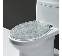 Asiento de inodoro cómodo, cierre lento, diseño ovalado alargado de resina transparente con tapa, estilo brillante para accesorios de baño universales