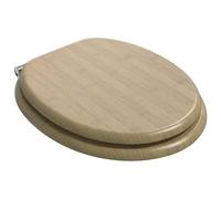 Asiento de inodoro con cierre suave 2 piezas MDF 44 x 38 cm | Cierre silencioso, parachoques deslizante, montaje estándar 13-18 cm, color bambú claro, solo interior