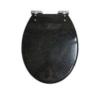 Asiento de inodoro con purpurina con cierre suave, tapa de inodoro negra de resina de alta calidad y accesorio de baño Slish, fácil de instalar, diseño moderno para decoración del hogar