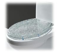 Asiento de inodoro con purpurina con cierre suave y liberación rápida, bisagra de acero inoxidable ajustable de 360°, fácil de instalar, elegante accesorio de baño plateado transparente