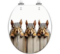 Asiento de inodoro con valla decorativa para baño | Presenta una decoración con estampado de ardillas, adecuada para baños con temática de bosque.