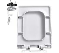 Asiento de inodoro cuadrado con cierre suave, asiento de inodoro blanco resistente, liberación rápida con un botón para una fácil limpieza, fijación superior, bisagras ajustables de 360°, material de