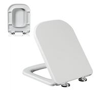 Asiento de inodoro cuadrado de cierre suave de 45 x 36 cm, tapa de cierre lento, fácil de instalar, material de polipropileno seguro, fácil de limpiar, plástico blanco, ideal para baños contemporáneos