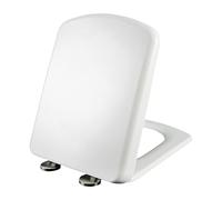 Asiento de Inodoro Cuadrado de Cierre Suave, fijación Superior metálica Sencilla, de Polipropileno, Blanco, con Fijaciones metálicas Ajustables, Tapa Cuadrada, 04G