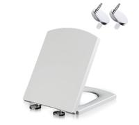 Asiento de inodoro cuadrado de polipropileno resistente, mecanismo de cierre suave, función de liberación rápida, fácil de limpiar, diseño rectangular para baños modernos y elegantes