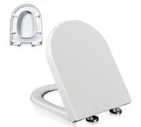 Asiento de inodoro de cierre lento, bisagra ajustable, forma de D, urea, formaldehído, cierre suave, liberación rápida, fácil de instalar y limpiar, nunca afloja, diseño blanco