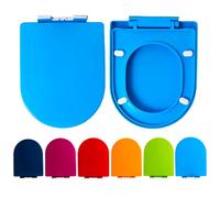 Asiento de inodoro de cierre lento, polipropileno antideslizante, fácil de instalar y limpiar, bisagras de liberación rápida de montaje superior, forma de D, 36 x 44,5 cm, color azul rey