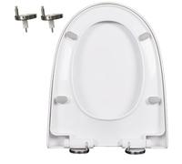 Asiento de Inodoro de Cierre silencioso, Tapa y Asiento de Inodoro de Cierre Suave, bisagra Ajustable de 360°, liberación rápida con Clic, fácil de Limpiar, PP, Blanco / 47 * 37 cm