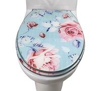 Asiento de Inodoro de Cierre Suave con diseño Floral y liberación rápida, fácil fijación Inferior/Superior, Asientos de Inodoro estándar con bisagras Ajustables