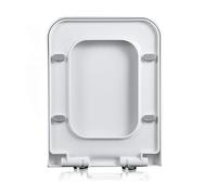 Asiento de inodoro de cierre suave con liberación rápida, diseño frontal cuadrado, fijación superior, color blanco, modelo 04F para una fácil instalación y actualización moderna del baño