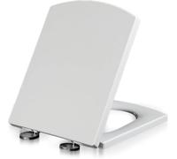 Asiento de inodoro de cierre suave, polipropileno rectangular con bisagras ajustables de fijación superior, liberación rápida para una fácil limpieza, tapa cuadrada
