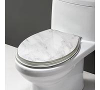 Asiento de inodoro de cierre suave, tapa de inodoro con patrón de mármol, silencioso, antideslizante, asiento de cuenco de resina duradero, diseño alargado blanco para mayor comodidad y estilo