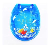 Asiento de Inodoro de Resina estándar Ocean Series Art con Tapa, Tapa de Inodoro Resistente con delfín, Estrella de mar y Langosta para Inodoro Ovalado, C