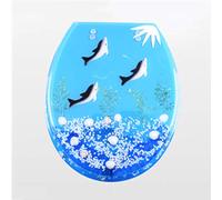 Asiento de Inodoro de Resina estándar Ocean Series Art con Tapa, Tapa de Inodoro Resistente con delfín, Estrella de mar y Langosta para Inodoro Ovalado, C