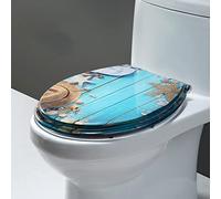 Asiento de Inodoro de Resina Negra Universal, Tapa de Inodoro Gruesa de Cierre Lento, diseño de mármol, fácil de Limpiar, con Rejilla/Piedras Verdes.