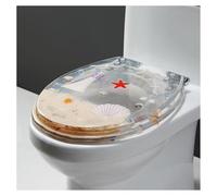 Asiento de inodoro de resina, serie Ocean Art de cierre lento, tapa resistente con diseño de delfín 3D, estrella de mar, conchas marinas reales y arena