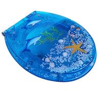 Asiento de inodoro de resina transparente con diseño de conchas marinas y arena, higiénico, cómodo, cierre suave lento, bisagra de acero inoxidable antibacteriano, forma V/O/U