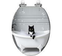 Asiento de inodoro decorativo alargado con divertido diseño de gato negro para baño, bisagras de liberación rápida, fácil de limpiar e instalar, incluye funda y decoración animal para el hog