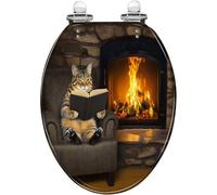 Asiento de inodoro decorativo de resina alargada, diseño de libro de gato, cierre silencioso, bisagras de liberación rápida, fácil de instalar con cubierta